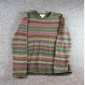 Vintage 90s North Style Crewneck Sweater Womens Large Green Orange Striped Knit